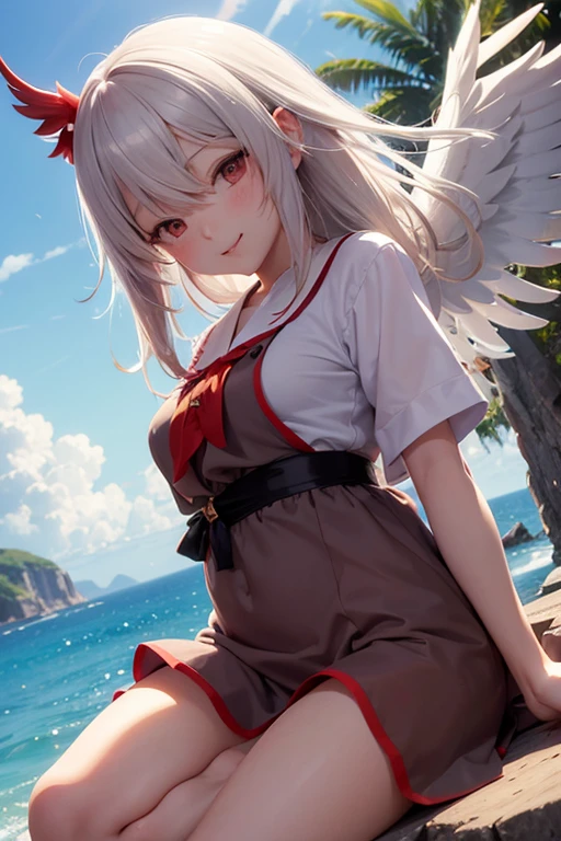 carnival, Friendly, masterpiece, Tengu, (Fortuneteller: 0.8), (sleepy: 0.8), Intimate, (anime: 1.2), Stocky, Happy, Angelic French doll, Shirt dress, Kutsushita, Wet Hair, Receiving the wind,Messy hair