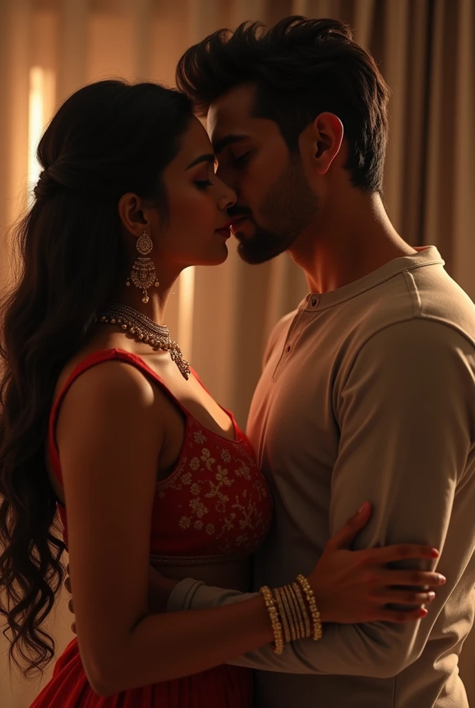 An Indian sexy Bahbhi Neck is kissed by A man