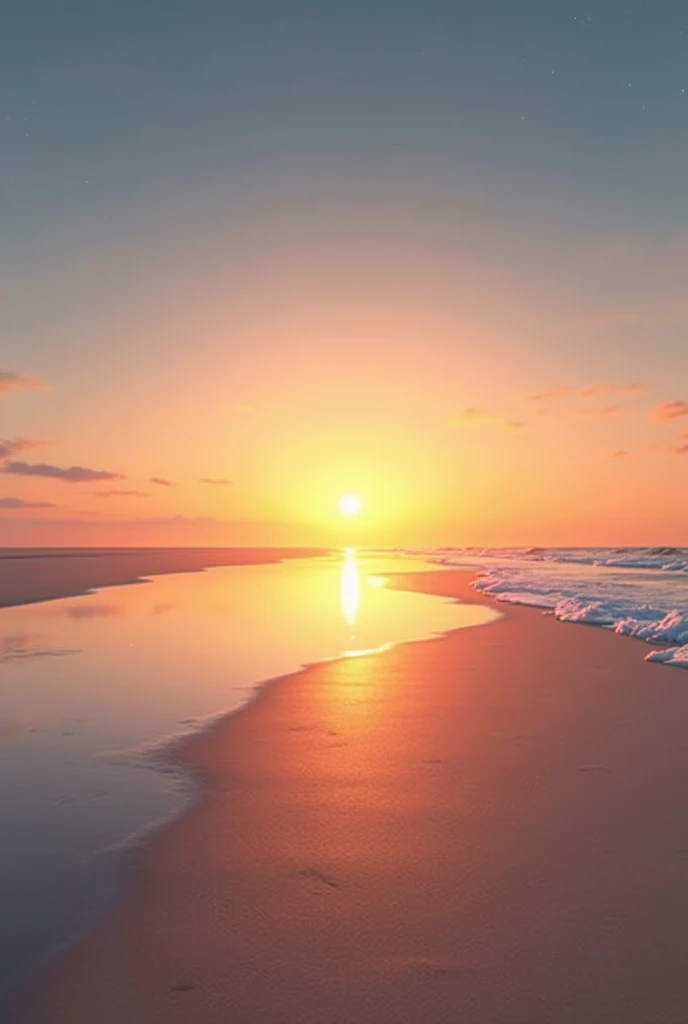 Sunset on the flat beach without people 