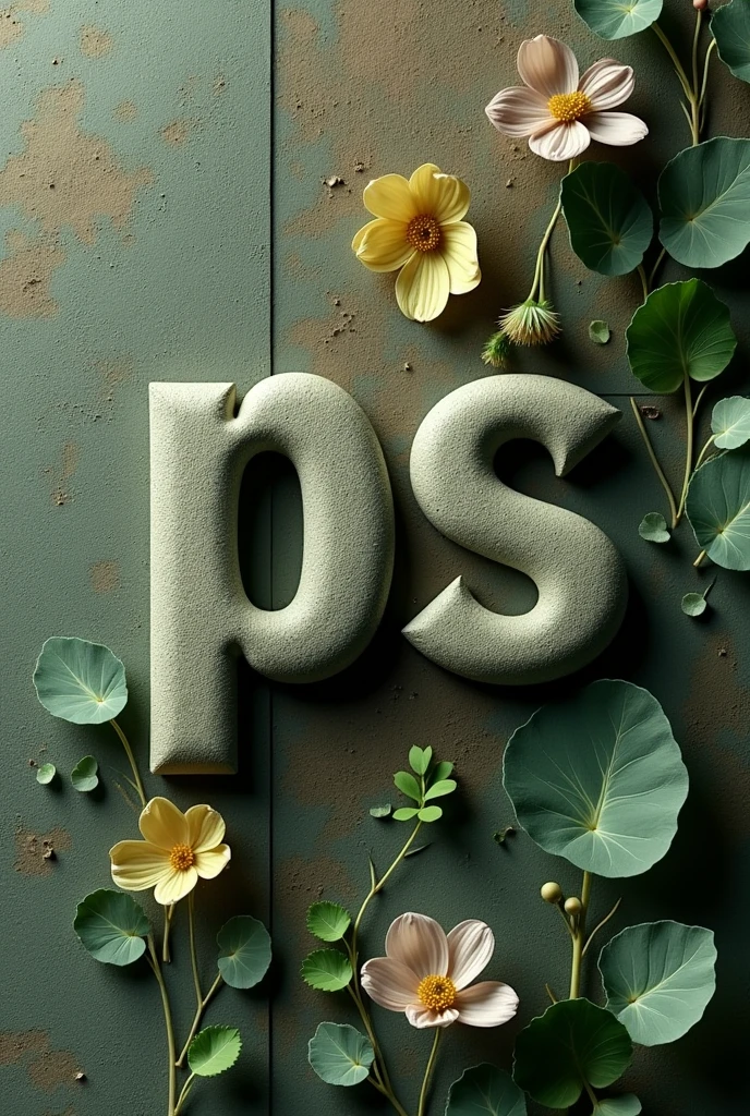 Sustainable clothing brand logo "ps" embossed letter with sustainable background