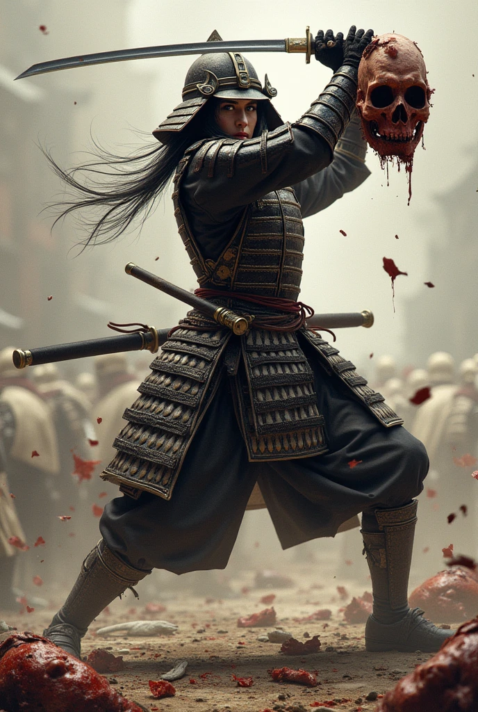 Masked female samurai beheads enemy