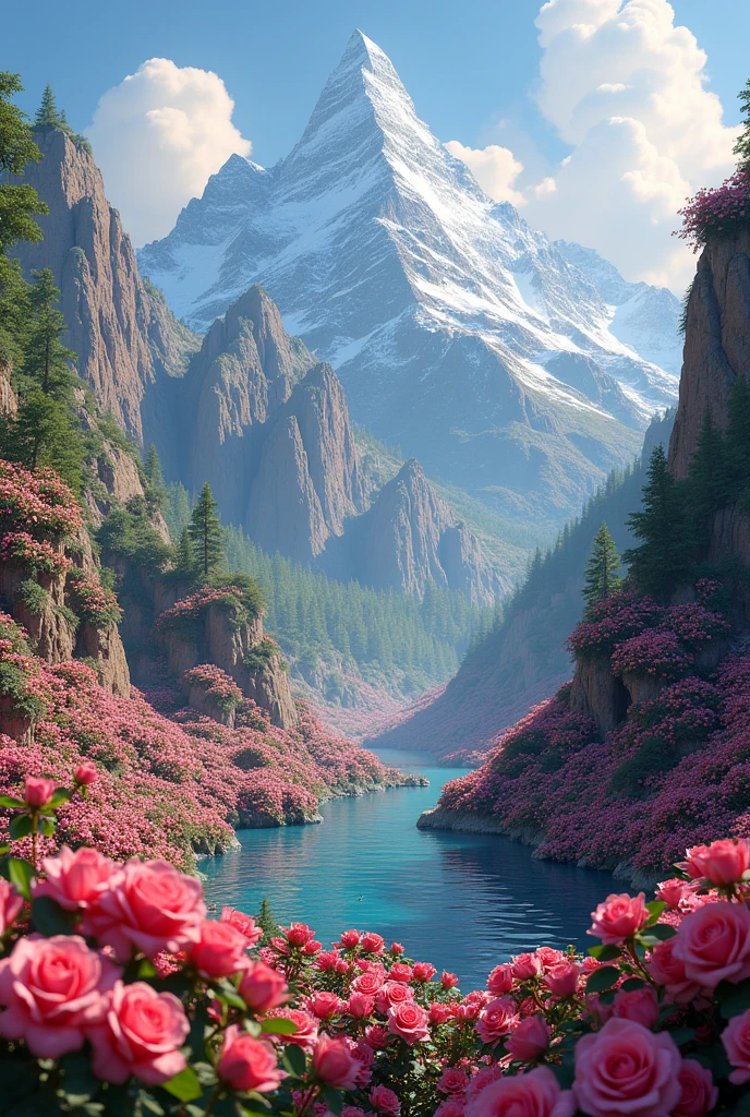 Mountains of rose and flowers in Disneyland 