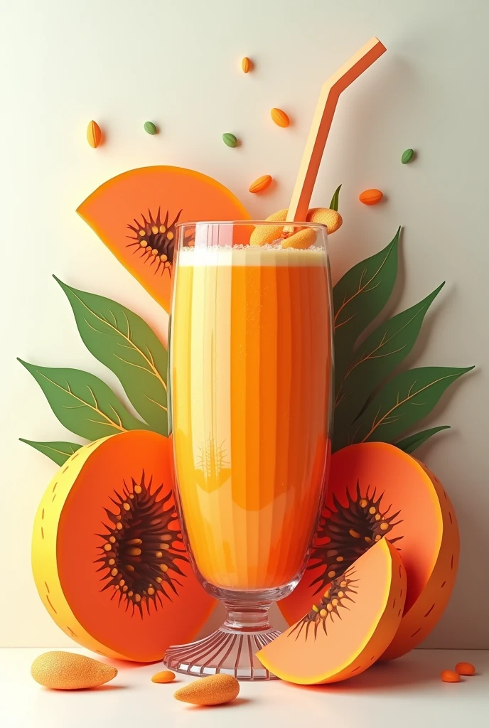 a papaya smoothie, masterpiece, all in three dimensional paper art、(Almond Shapes);1.9、(Three-dimensional paper-cut art.、colorful):1.9
