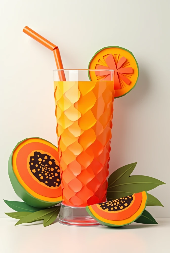 a papaya smoothie, masterpiece, all in three dimensional paper art、(Almond Shapes);1.9、(Three-dimensional paper-cut art.、colorful):1.9