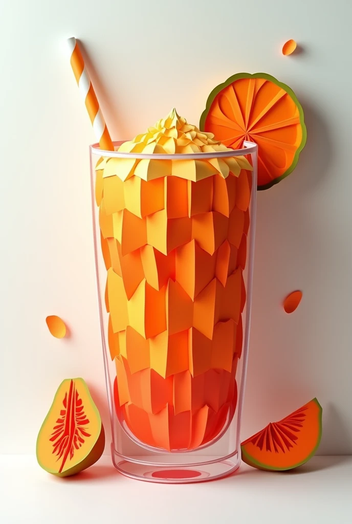 a papaya smoothie, masterpiece, all in three dimensional paper art、(Almond Shapes);1.9、(Three-dimensional paper-cut art.、colorful):1.9
