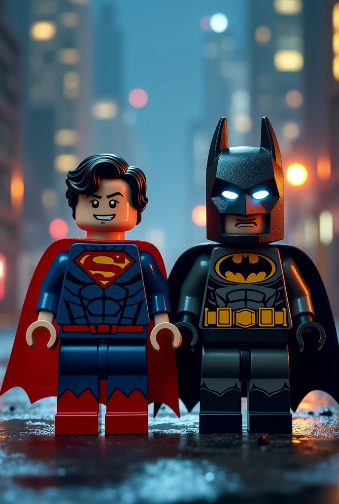 Superman and Batman in lego art, night
