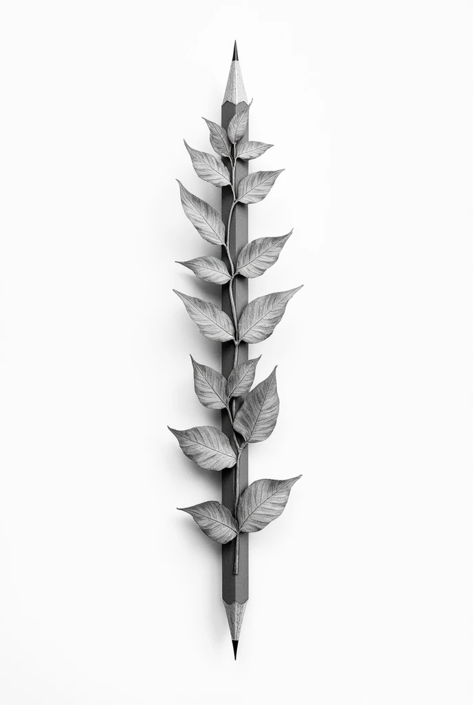 Black and white drawing "Pencil made from leaves"