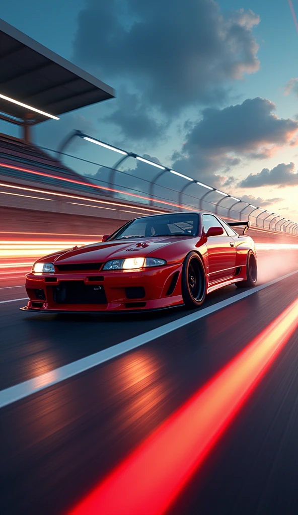 Nissan R32, A symbol of automotive excellence, Drive around the track at exhilarating speed. Spotlight on the car, Highlights the sophisticated design and distinctive features of the Nissan R32.

Zoom in to see intricate details, Accentuates the precise lines of the R32 body, aerodynamics, And the dynamic curves that make this car so amazing.. Capture tiny details like the glow of headlights, Rim details, Exhaust system characteristics, Showcasing the craftsmanship behind this high-performance vehicle.

Use the panning shot technique to convey a sense of movement, The background is purposefully blurred to emphasize the intensity of the race. Infuse the background with stripes of color, Dominating the Nissan R32 truck、It is showing rapid movement.

Consider the racing environment, On modern race tracks and scenic roads, Add details such as tire tracks and dust、Increase the realism of the scene。. This detailed prompt is available in the、It is intended to inspire visually appealing depictions of a Nissan R32 racing on a track。, Highlighting intricate and subtle details, The background is purposefully blurred to capture the dynamic speed of the race..