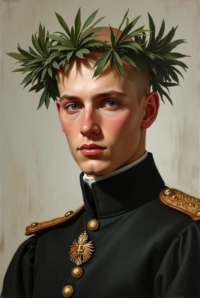 Painting, Young bald man, german emperor, laurel wreath 