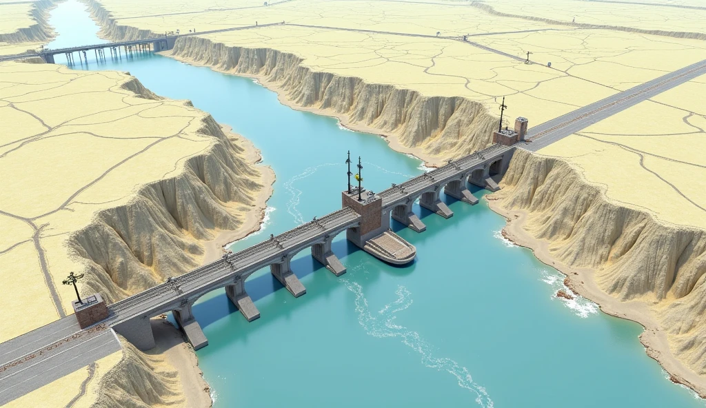 Show a map of the Farakka Barrage, indicating the flow of the Ganges River and the location of the barrage