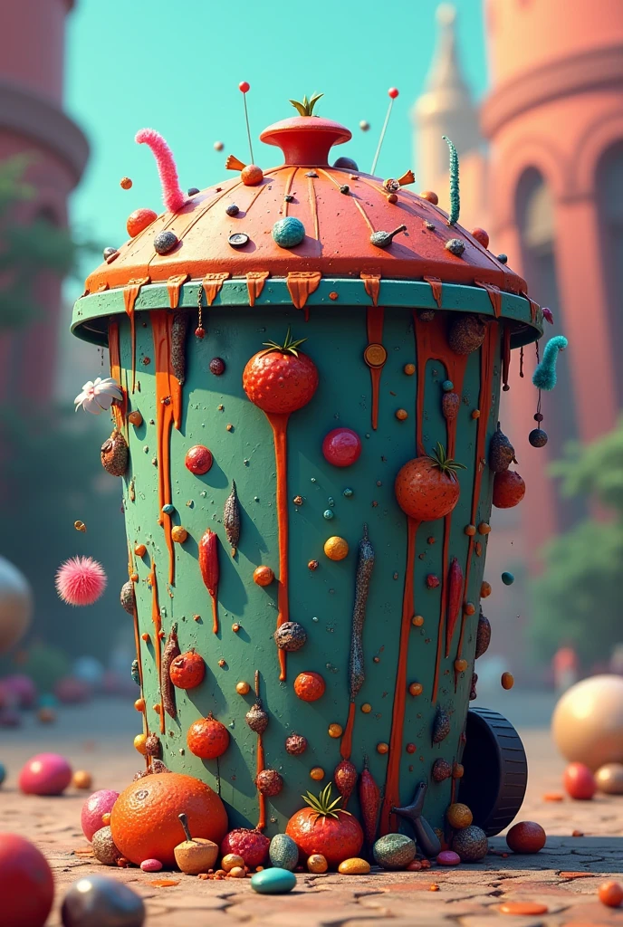 Garbage can completely covered animated