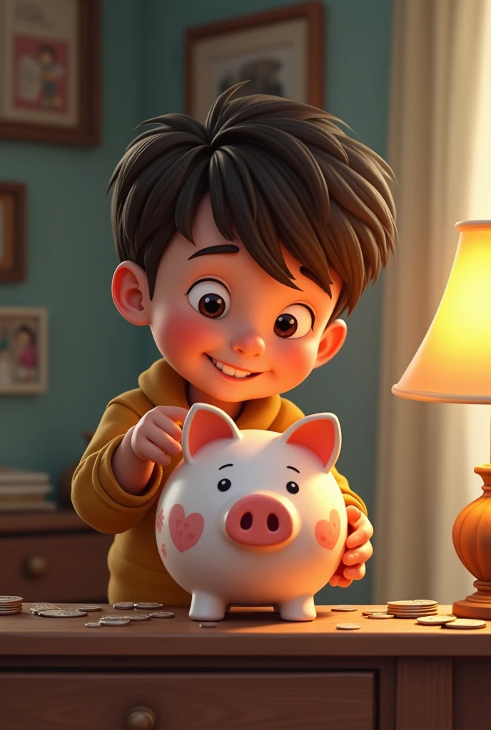 As the months went by, Ben's piggy bank grew heavier and heavier.