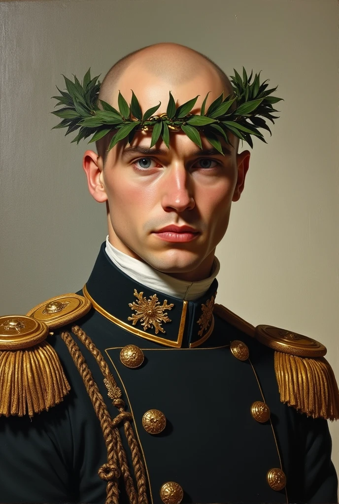 Painting, Young bald man, german emperor, laurel wreath