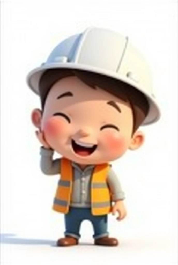 civil engineer with white helmet, where the white helmet looks big animated and white background