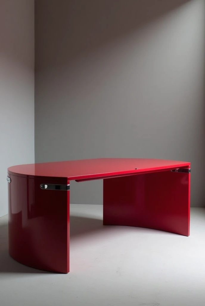 An office desk, with a color contrast between wine red and gray