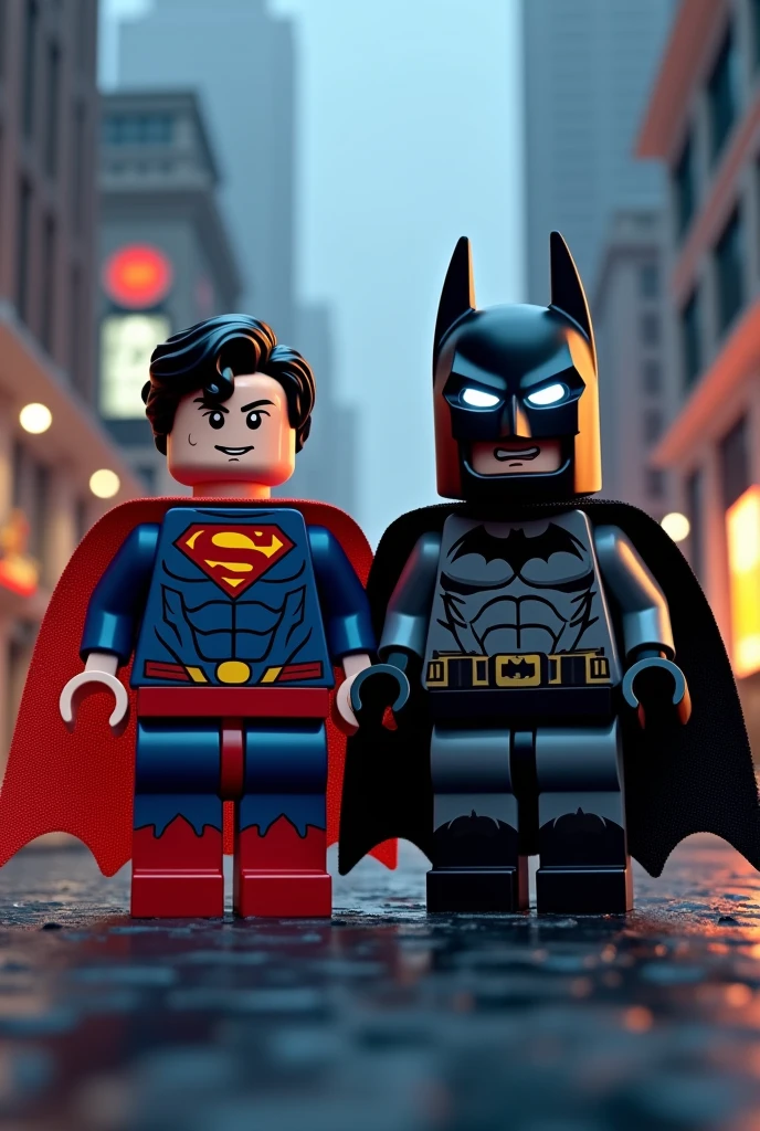 Superman and Batman in lego art, night