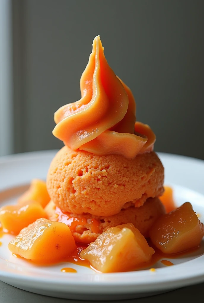 Spicy low-fat ice cream with raw marinated fish chips 