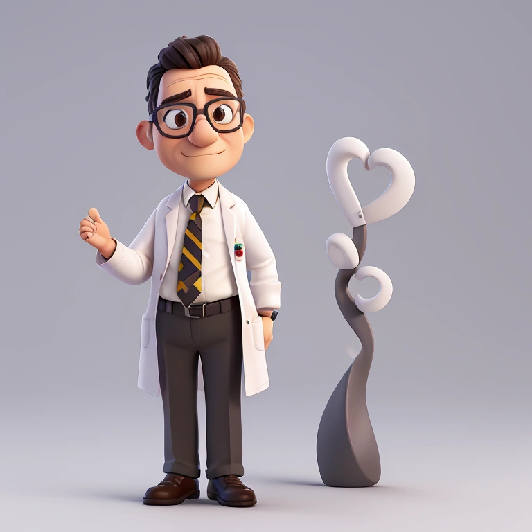 a detailed logo with standing professor, waving with the right hand, 3d render, professional quality, ultra-detailed, photorealistic, award-winning logo design, clean geometric shapes, minimalist, sophisticated, elegant, intellectual, academic, thoughtful expression, lab coat, tie, glasses, warm lighting

