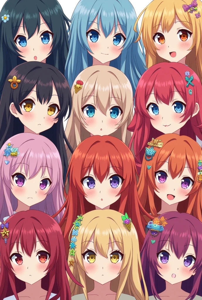 1500 long-haired anime girls with 10 colorful hairpins take a group photo with only their faces showing