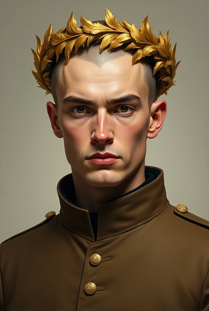 Painting, Young bald man, german emperor, golden laurel wreath