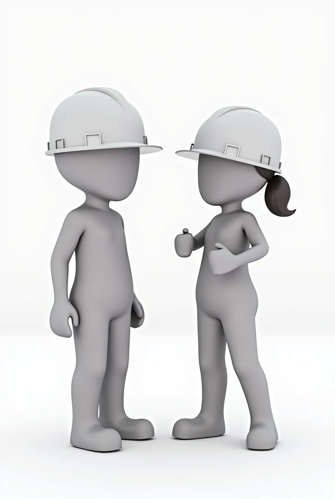 male and female civil engineer with white helmet animated, where only half the body and a white background are visible