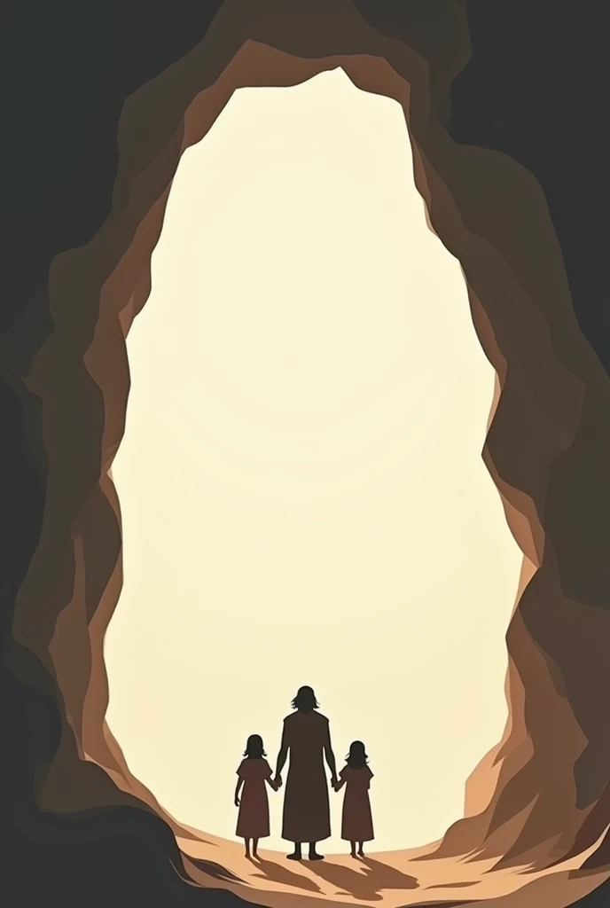 Lot Silhouetted Against the Cave: A minimalist image showing Lot as a silhouette at the entrance to the cave, with her daughters by her side, in a moment of contemplation before making their decision.