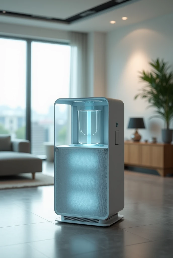 A machine that cleans the air by passing it through a filter and cleaning it of greenhouse gases makes the machine look simple