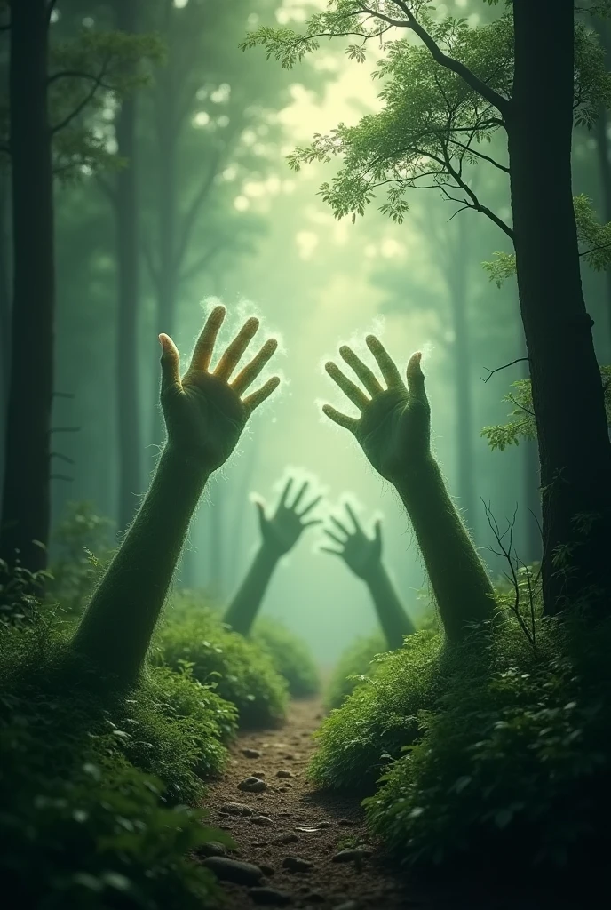 Hands moving away in the forest