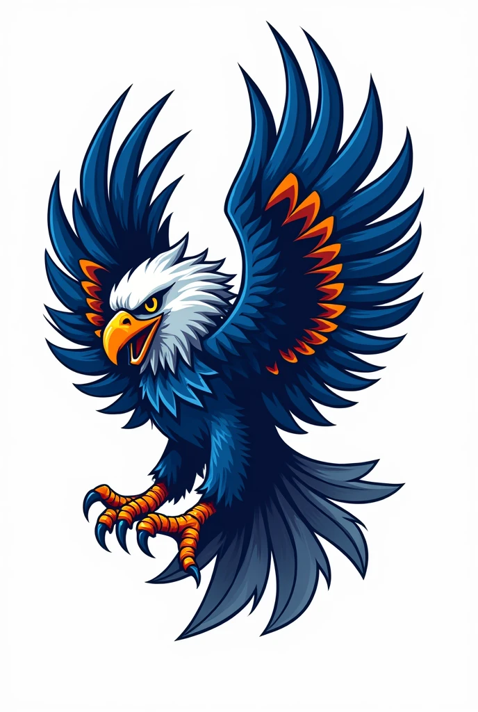 ANIMATED BLUE AND ORANGE EAGLE LOGO IN FOOTBALL ART STYLE, VERY DETAILED TEAM LOGO, com fundo branco