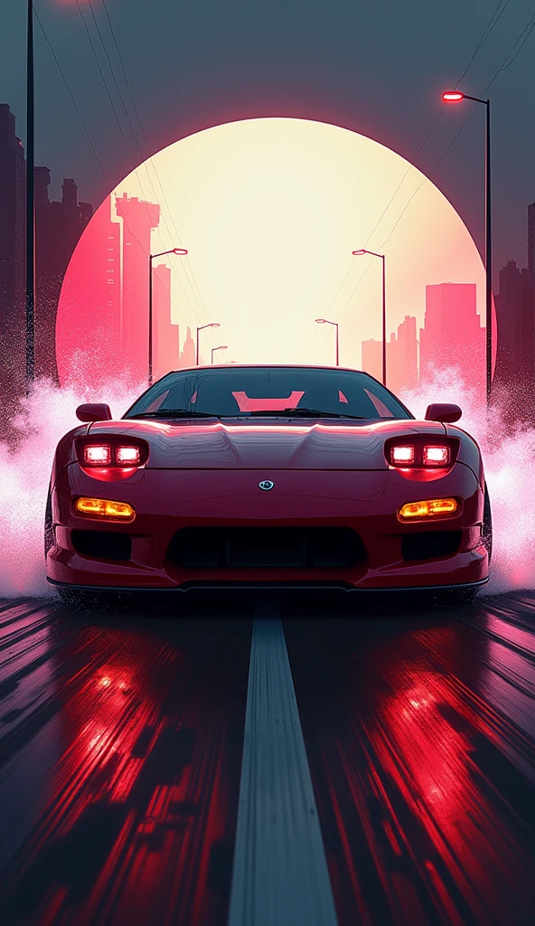 "I would like to create art for my music album titled 'Eclipse'. The album concept is inspired by the Eclipse car from the movie 'Fast and Furious'. The art should reflect a dynamic and energetic style, with elements that evoke speed and the car aesthetic. The artist's name is Kayron and the musical style is phonk