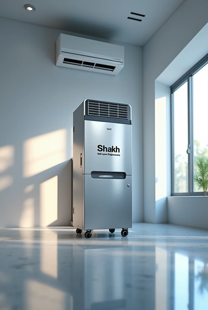 Create a horizontal picture of air conditioner with name of Shaikh Refrigeration and air conditioner