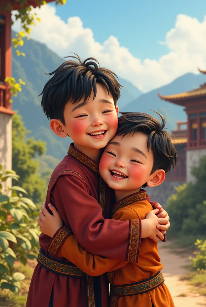 Little Bhutanese boy happy that at least he have his own brother
