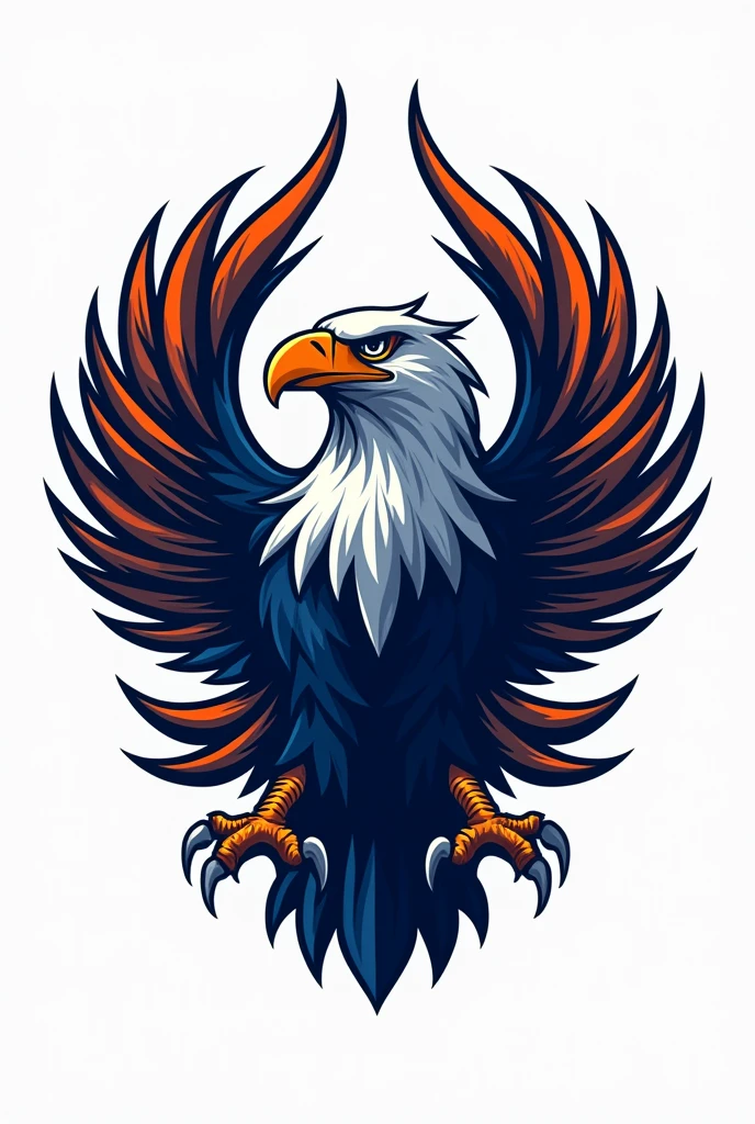 ANIMATED BLUE AND ORANGE EAGLE LOGO IN FOOTBALL ART STYLE, VERY DETAILED TEAM LOGO, com fundo branco