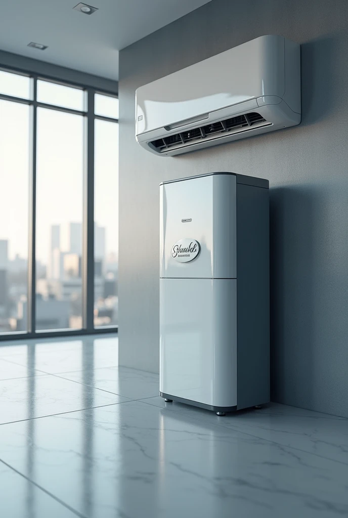 Create a horizontal picture of air conditioner with name of Shaikh Refrigeration and air conditioner