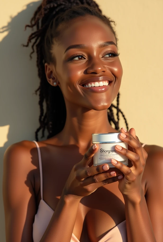 Beautiful african woman using &advertising cerave moisturizing cream