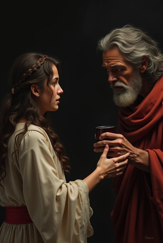 The Outstretched Hand: A dramatic image of one of Lot&#39;s daughters reaching out to give him the cup of wine, with strong shadows to accentuate the weight of the decision that is about to be made.