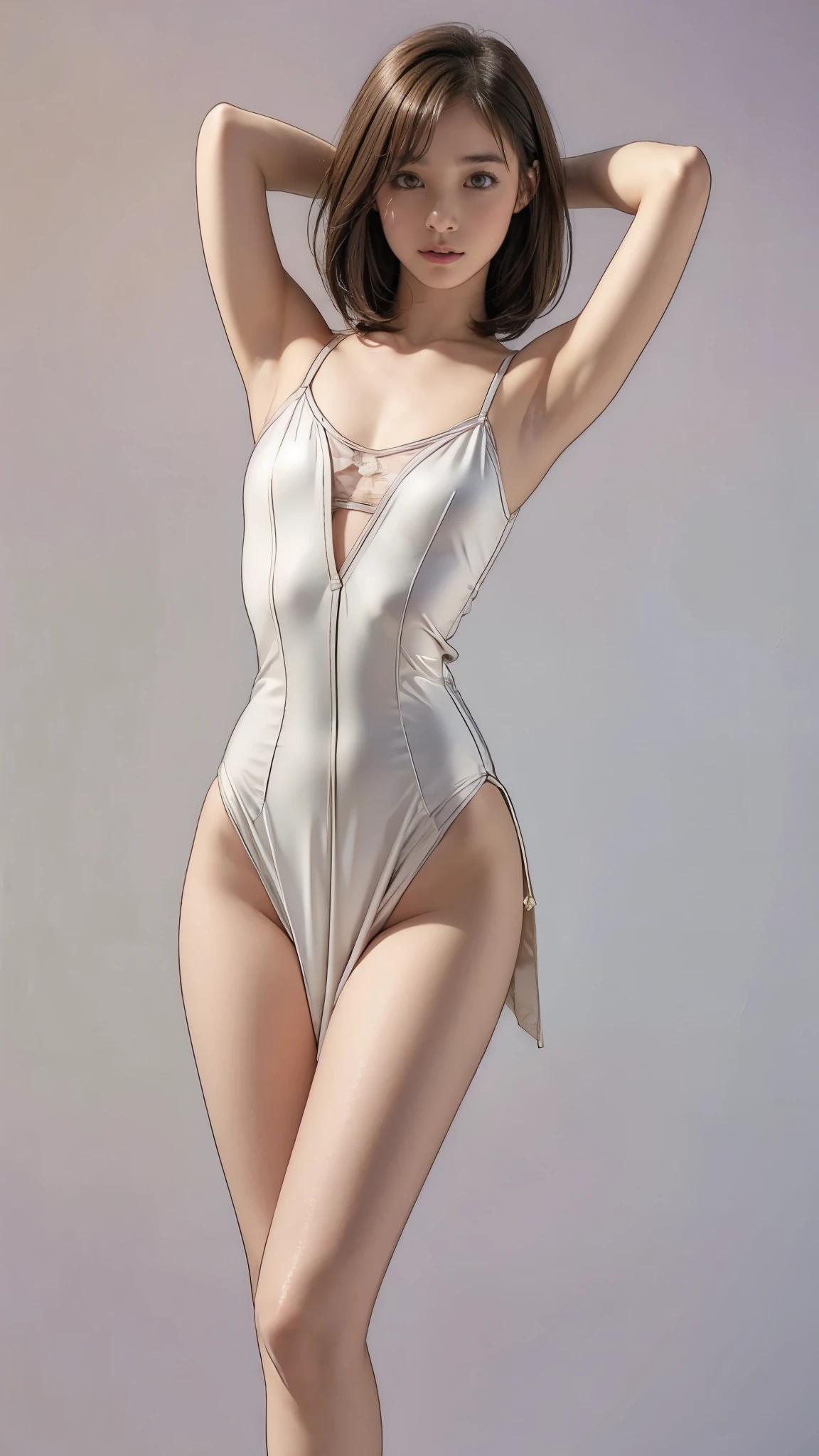 最high quality, High resolution, Photorealistic, Perfect Anatomy, Very detailed, Detailed face, Detailed body, high quality, pretty girl, :1.4, Young face, Bobcut, Small breasts, ballerina, Very slim:1.6, Very thin waist:1.4, Sexy standing pose, Raise your arms:1.3, Show your armpits:1.3