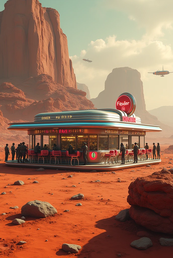A 1950 style dinner on the surface of mars