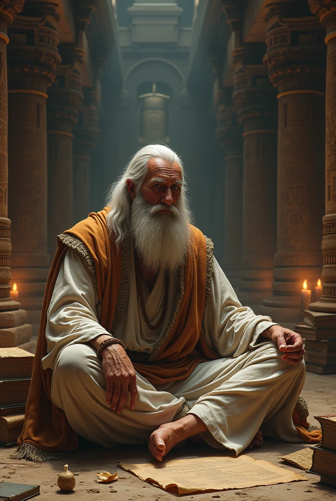 Curious Elder Sage in an Ancient Egyptian Library