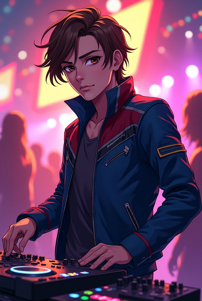 Star-lord anime version, Brown hair, mascara, estilo shun tokinoya, dj, fiesta, Whole body