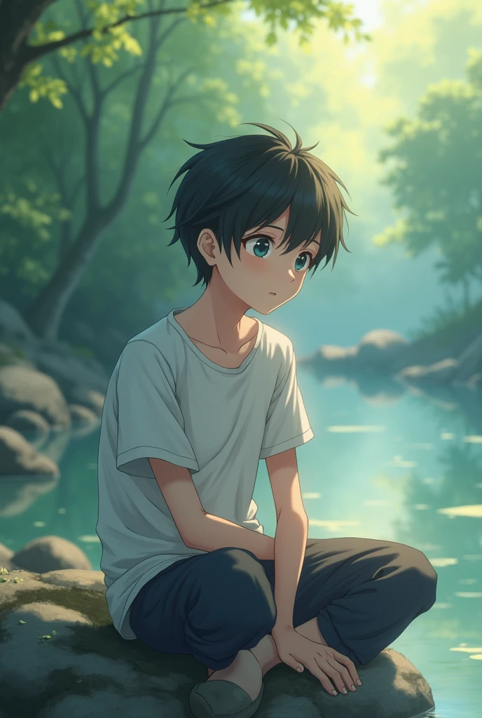 Generate an image of famous anime boycharacter is in calm