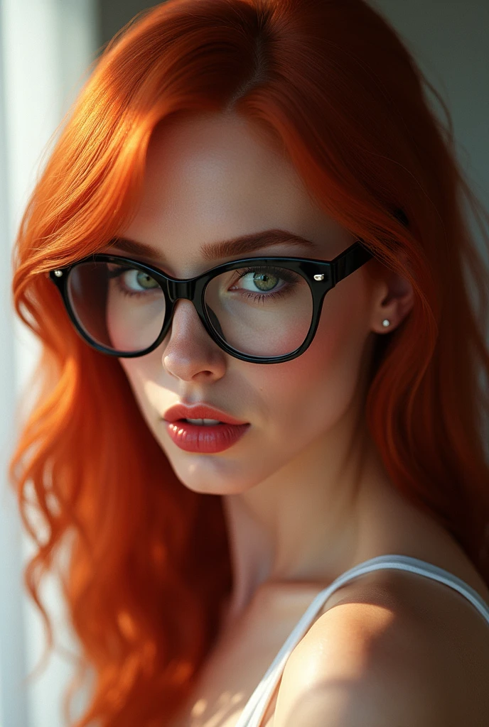 very beautiful, white, Madura, look at red-haired porn star Gianna Michaels from Prague with sexy glasses