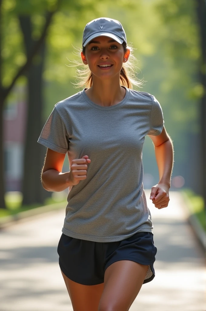 Outfit with a grey t-shirt for running