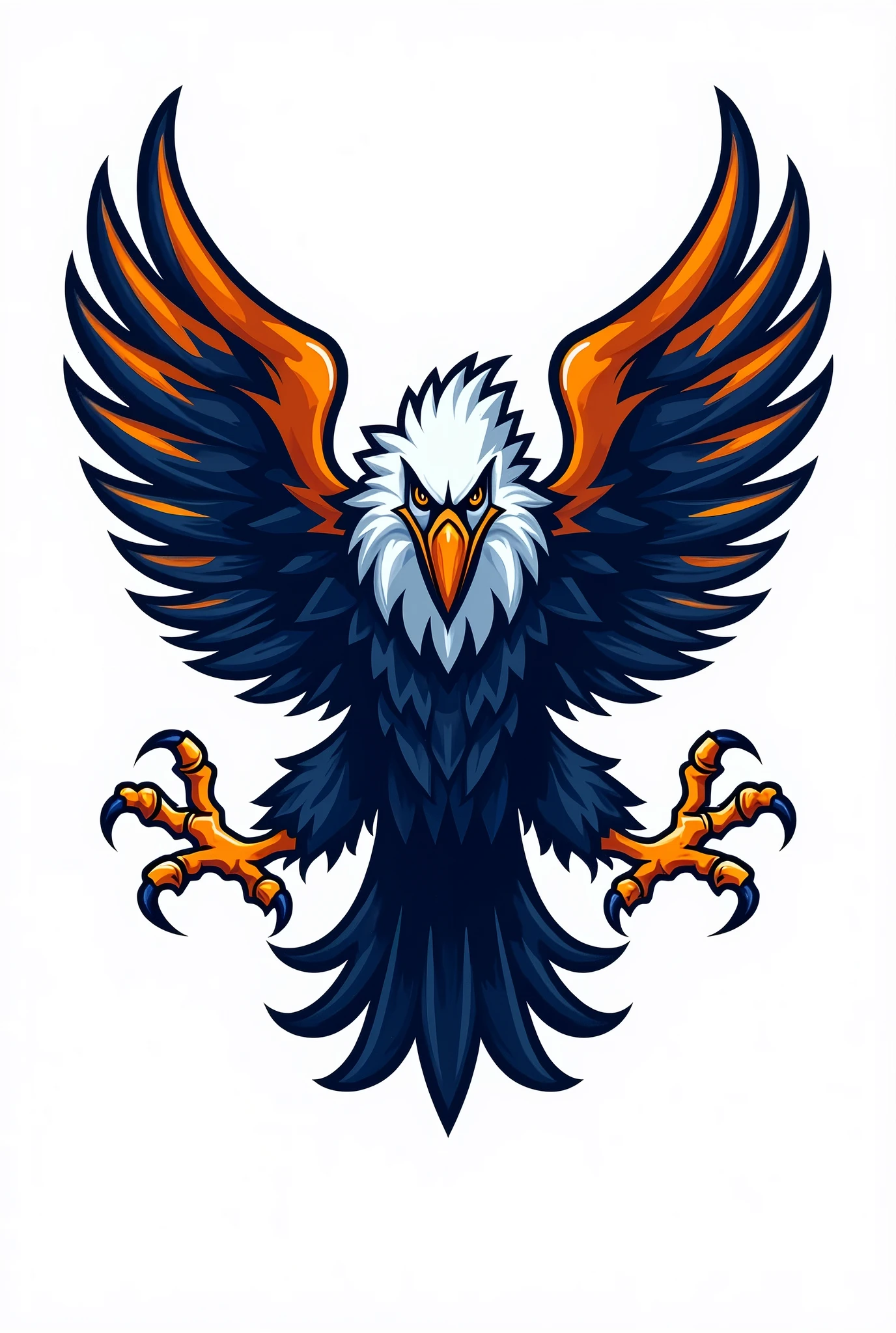 ANIMATED BLUE AND ORANGE EAGLE LOGO IN FOOTBALL ART STYLE, VERY DETAILED TEAM LOGO, com fundo branco
