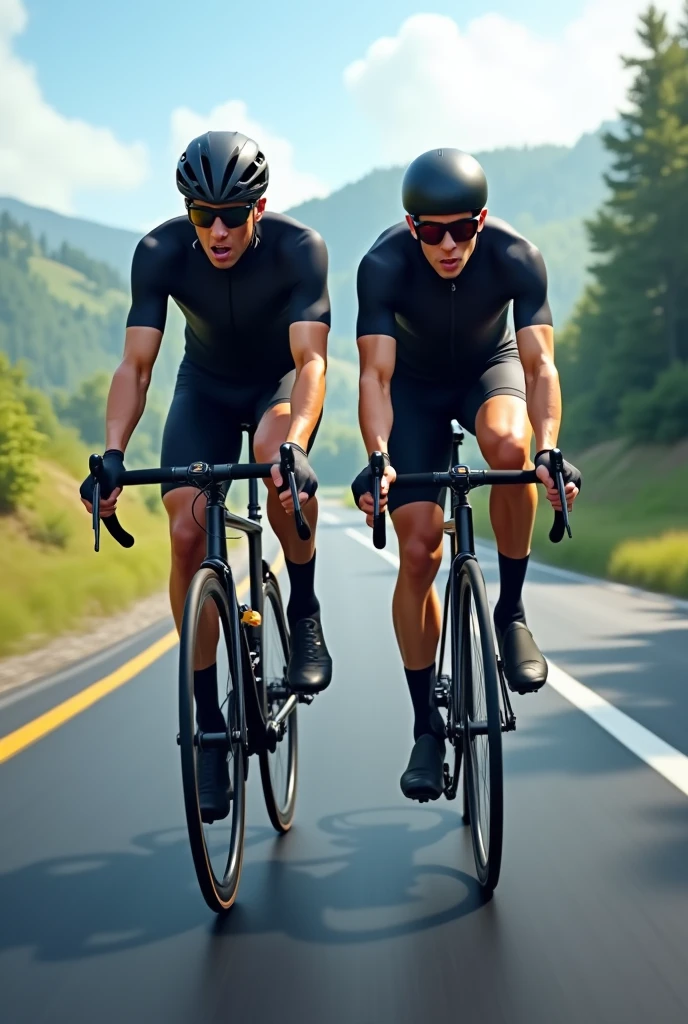Two man bike ride in highway a like in racing