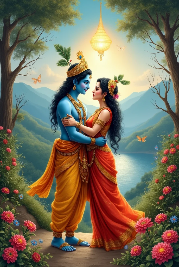 Create a picture of beautiful lord Krishna with radha