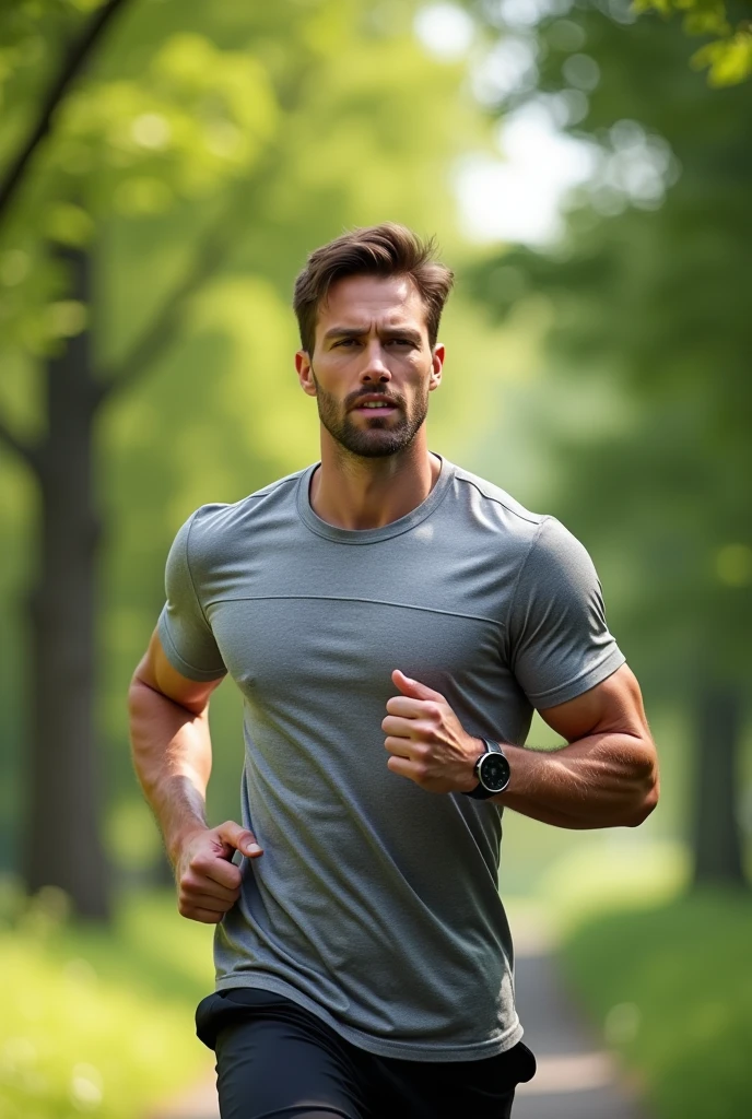 Outfit with a grey t-shirt for running. Save with a man. Now a lighter grey
