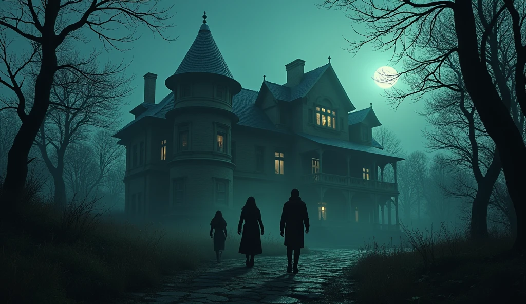 Sunita and her friends Ravi and Monu were heading towards the village's most mysterious place, the old mansion. The mansion had been abandoned for years, and the villagers said that strange noises could be heard there at night. Many frightening stories about this mansion were famous. Generate a high quality realistic seen in Cincinnati 3d style