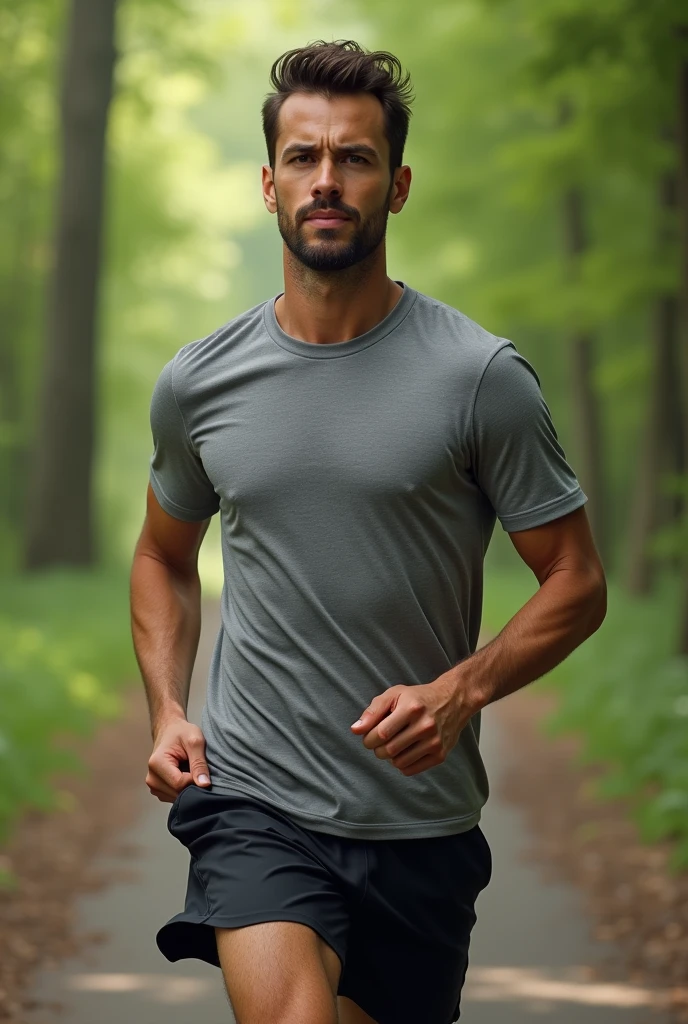 Outfit with a grey t-shirt for running. Save with a man. Ahora un gris but of course.but of course