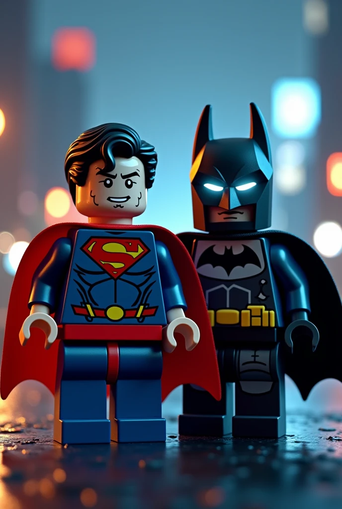 Superman and Batman in lego art, night